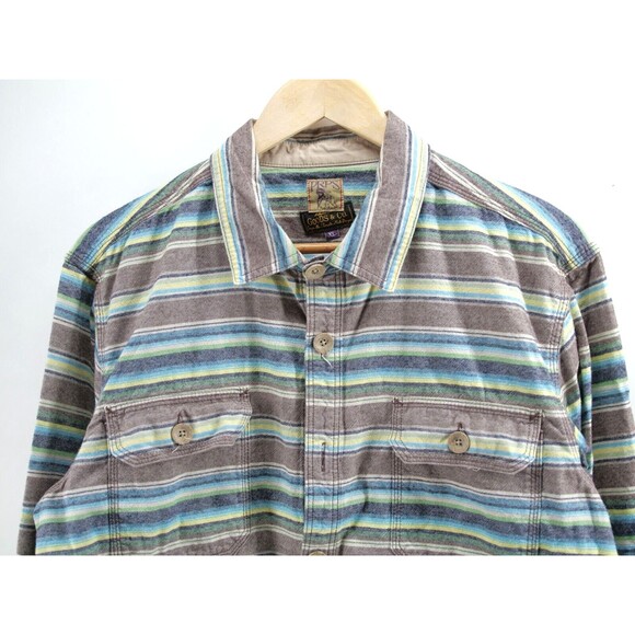 PRPS Goods & Co Striped Multicolor Flannel Button Up Shirt Size XL - Picture 2 of 8